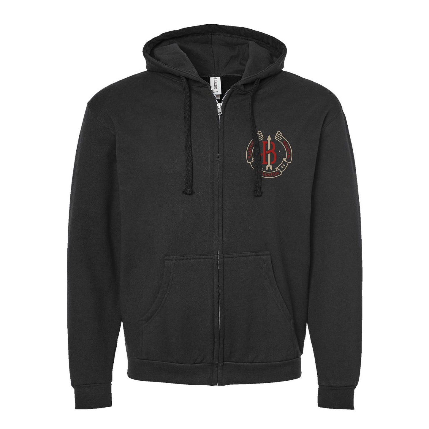 'Navigation Needle' Midweight Full-Zip Hoodie - Black