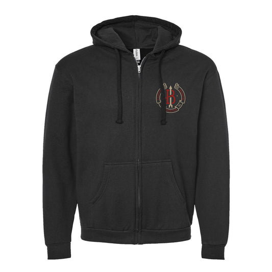 'Navigation Needle' Midweight Full-Zip Hoodie - Black
