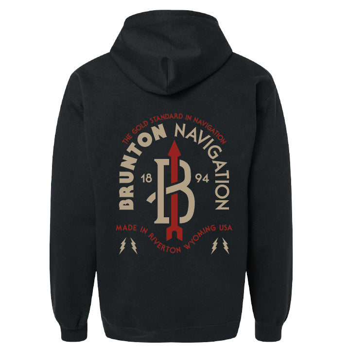 'Navigation Needle' Midweight Full-Zip Hoodie - Black