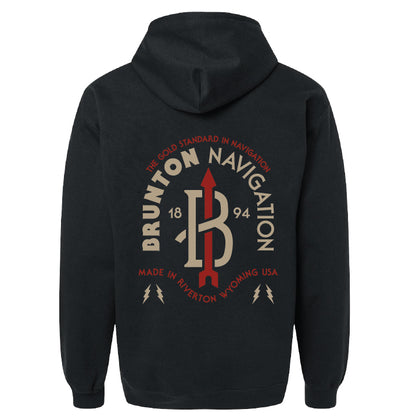 'Navigation Needle' Midweight Full-Zip Hoodie - Black
