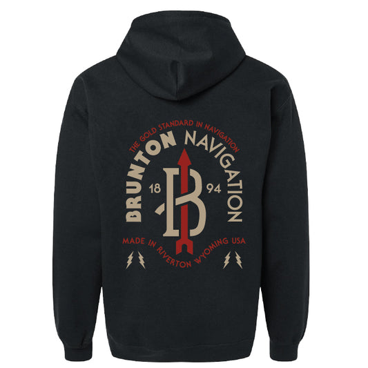 'Navigation Needle' Midweight Full-Zip Hoodie - Black