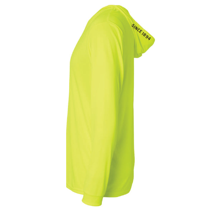 Yellow-Green Higher-Visibility Florescent Hooded Long-Sleeve Safety & Sun Shirt