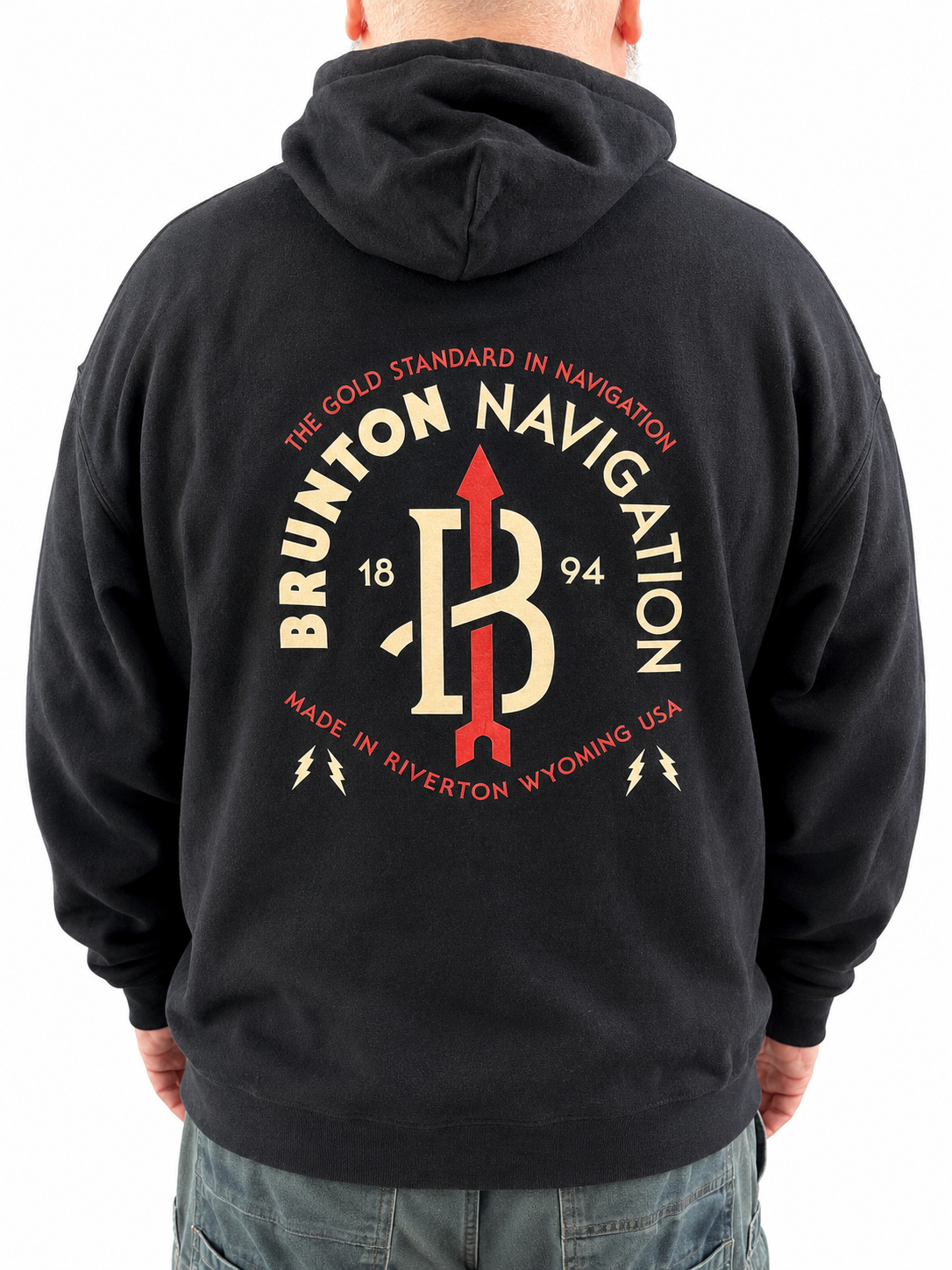 'Navigation Needle' Midweight Full-Zip Hoodie - Black